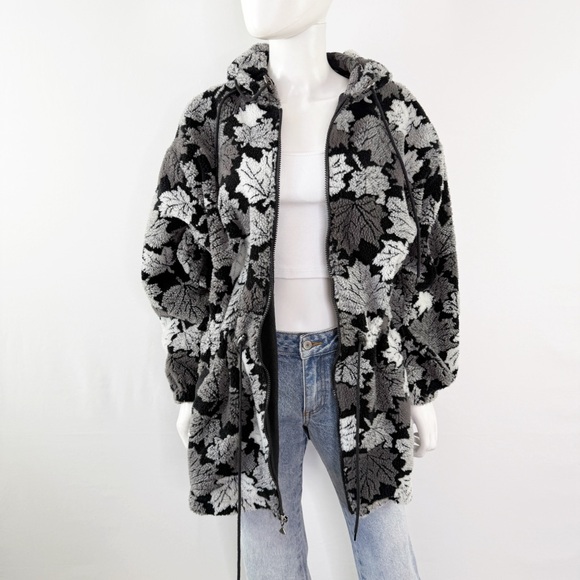 Vintage Duffel Sportswear Black & Gray Leaf Fleece Zip Up Jacket Size XL Outdoor - Picture 3 of 11